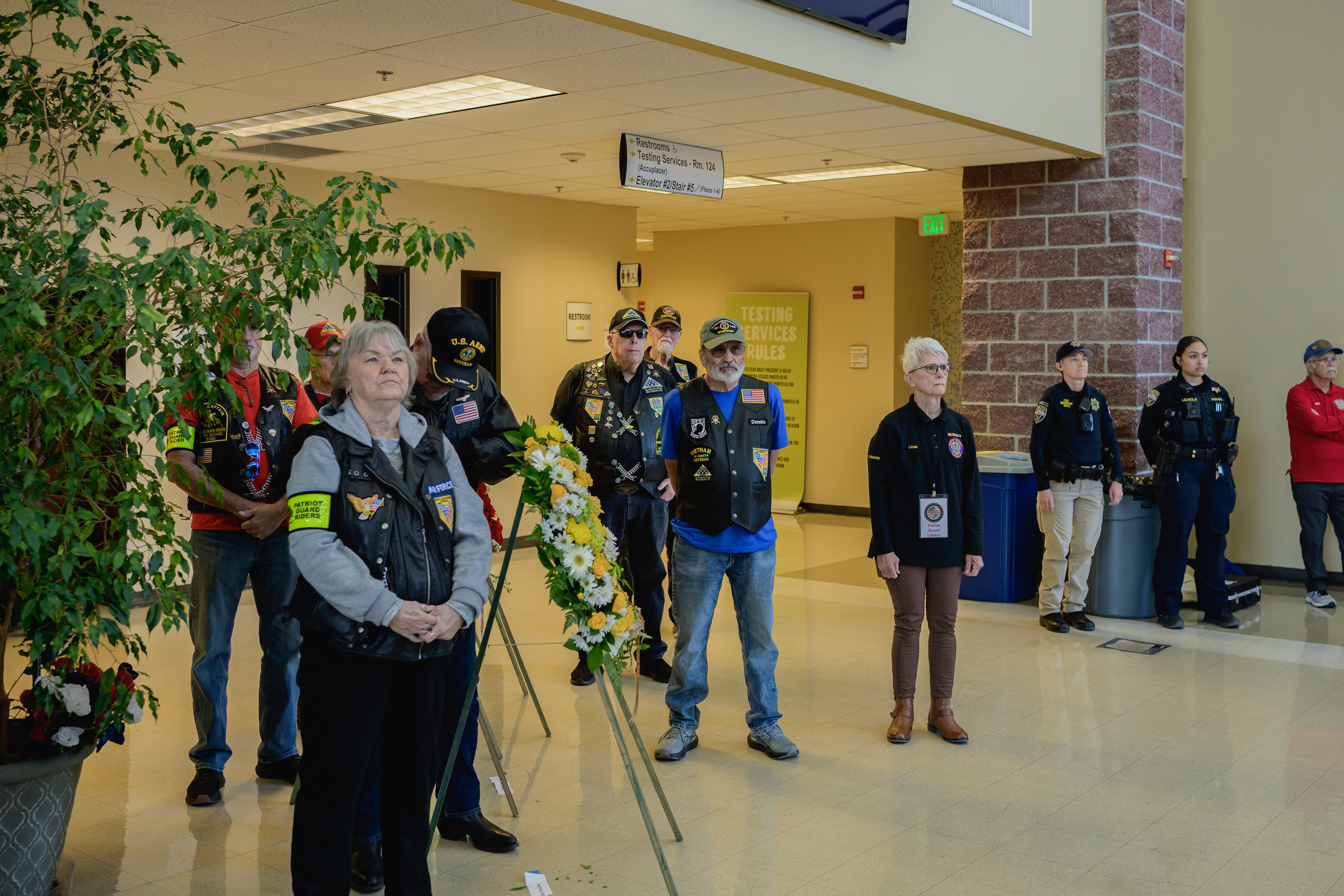 Patriot Guard Riders await the call to place the ceremonial wreaths